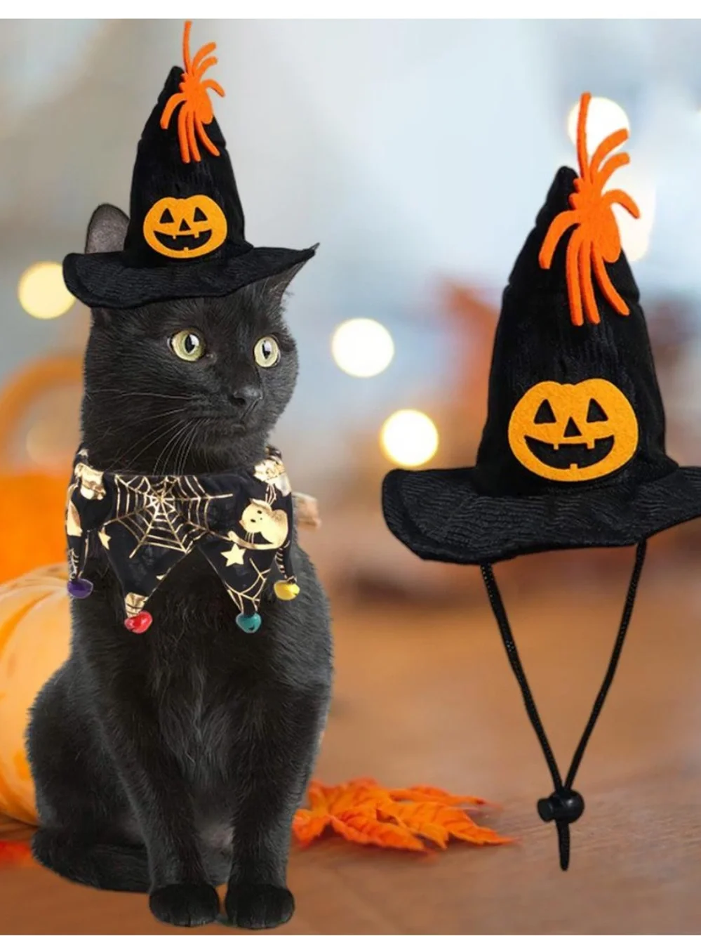 Halloween Black Cat Witch Hat Costume Pet Hat Pumpkin Spider